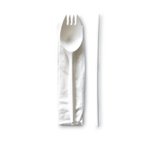Boardwalk School Cutlery Kit, Napkin/Spork/Straw, White, PK1000 SCHOOLMWPP